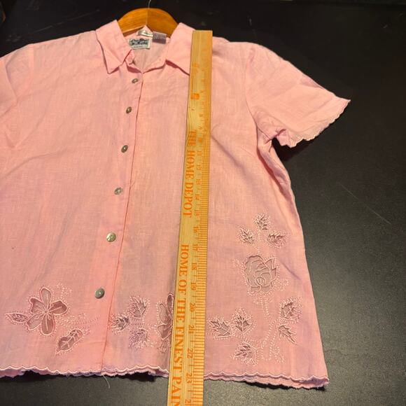 Edward Irish Linen Embroidered Blouse 100% Linen Pink Womens Size XL - Picture 4 of 7